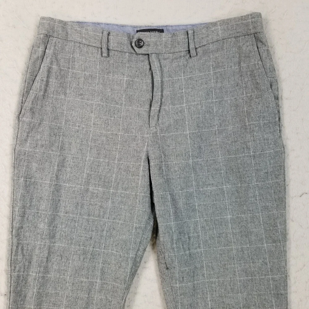 Banana Republic Pants Mens 34x27 Grey Windowpane Slim-Tapered Fit Chino Trousers